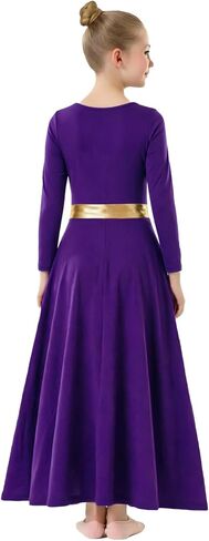 ORIDOOR Girls Praise Dance Dress Metallic Gold Liturgical Worship Church Robe Full Length Swing Lyrical Costume in Kuwait