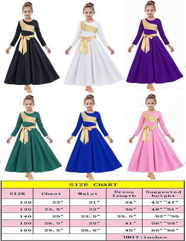 ORIDOOR Girls Praise Dance Dress Metallic Gold Liturgical Worship Church Robe Full Length Swing Lyrical Costume in Kuwait