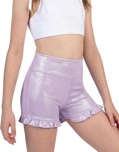 Stelle Girls Gymnastics Shorts Athletic Dance Sparkle Ruffle Short High Waisted Metallic Biker Short for Kids 6-15 Years in Kuwait