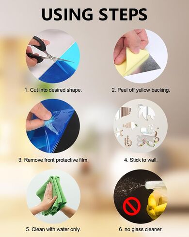 12 Pack Flexible Mirror Sheets 12x12 Inch Self Adhesive Non-Glass Mirror Tiles, Cuttable Shatterproof Acrylic Stickers, Safe Reflective Film for DIY Home Wall Decor Kitchen Bedroom in Saudi Arabia