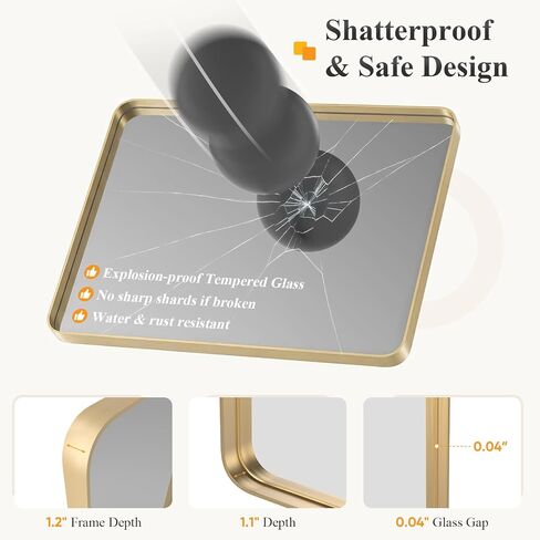 OLIXIS Bathroom Mirror for Over Sink, 30x22 Inch Wall Rounded Rectangle Mirror with Matte Metal Framed, Modern Wall Mount Vanity Mirrors for Home Decor, Living Room, Bedroom, Gold in Kuwait