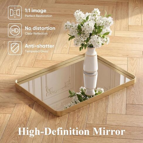 OLIXIS Bathroom Mirror for Over Sink, 30x22 Inch Wall Rounded Rectangle Mirror with Matte Metal Framed, Modern Wall Mount Vanity Mirrors for Home Decor, Living Room, Bedroom, Gold in Kuwait