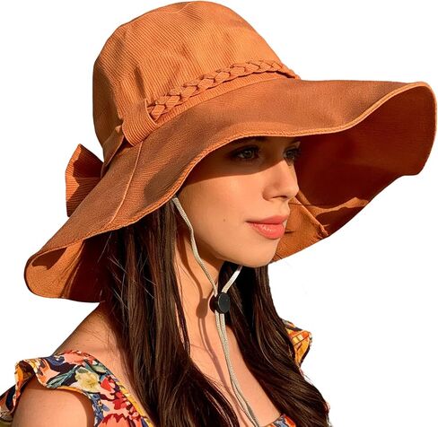 UPF 50+ Wide Brim Sun Hat Foldable Packable Floppy Hat with Long Tail Bow, Polyester Beach Travel Fishing Hiking in Saudi Arabia