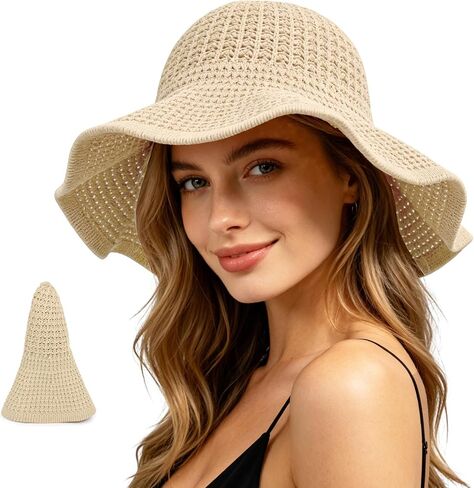 Sun Hats for Women Summer Straw Beach Hat UV Protection Floppy Wide Brim Travel Bucket Hat Foldable Packable in Saudi Arabia