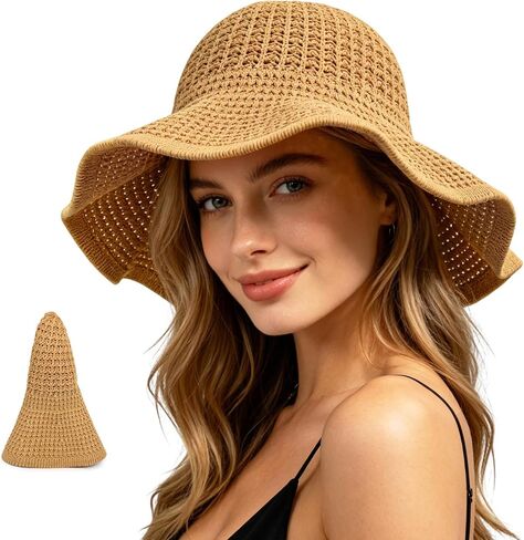 Sun Hats for Women Summer Straw Beach Hat UV Protection Floppy Wide Brim Travel Bucket Hat Foldable Packable in Saudi Arabia