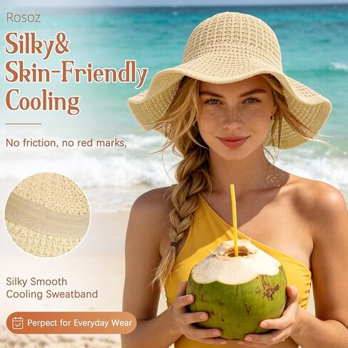 Sun Hats for Women Summer Straw Beach Hat UV Protection Floppy Wide Brim Travel Bucket Hat Foldable Packable in Saudi Arabia