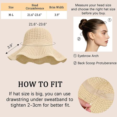 Sun Hats for Women Summer Straw Beach Hat UV Protection Floppy Wide Brim Travel Bucket Hat Foldable Packable in Saudi Arabia