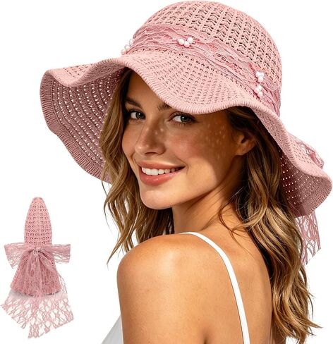 Sun Hats for Women Summer Straw Beach Hat UV Protection Floppy Wide Brim Travel Bucket Hat Foldable Packable in Saudi Arabia
