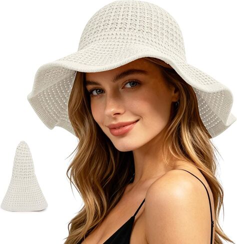 Sun Hats for Women Summer Straw Beach Hat UV Protection Floppy Wide Brim Travel Bucket Hat Foldable Packable in Saudi Arabia