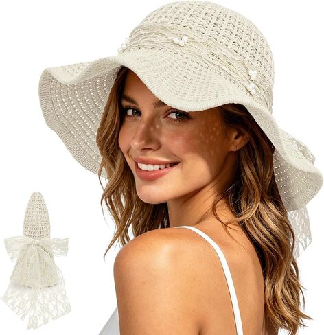 Sun Hats for Women Summer Straw Beach Hat UV Protection Floppy Wide Brim Travel Bucket Hat Foldable Packable in Saudi Arabia