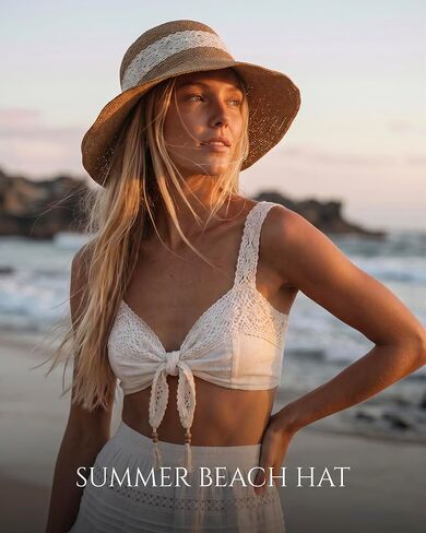 Sun Hats for Women, Packable Beach Hats for Women UV Protection, Summer Hat with Adjustable Chin Strap, Womens Wide Brim Straw Bucket Hats Khaki in Kuwait
