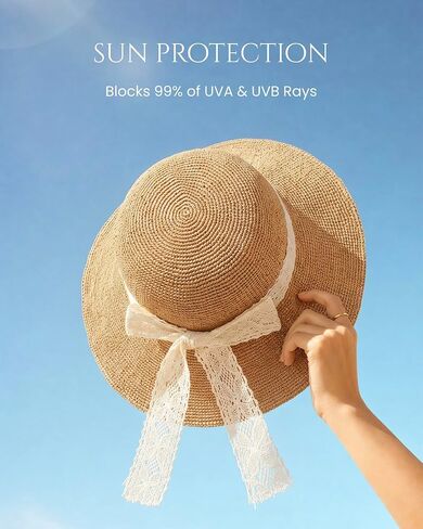 Sun Hats for Women, Packable Beach Hats for Women UV Protection, Summer Hat with Adjustable Chin Strap, Womens Wide Brim Straw Bucket Hats Khaki in Kuwait
