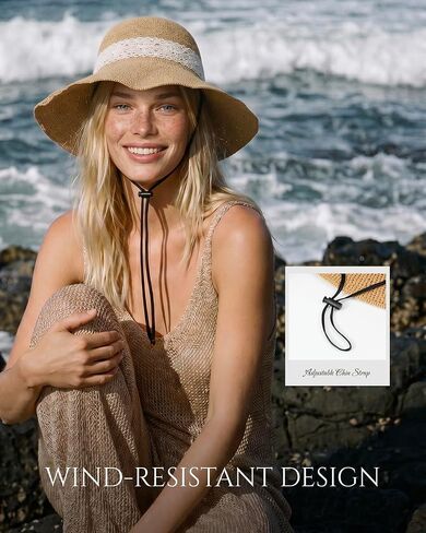 Sun Hats for Women, Packable Beach Hats for Women UV Protection, Summer Hat with Adjustable Chin Strap, Womens Wide Brim Straw Bucket Hats Khaki in Kuwait