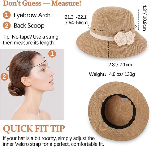 Ababalaya Women's Elegant Straw Sun Hat with Handmade Crochet Flowers, Panama Hat Fedora Summer Beach Sun Hats UPF Straw Hat in Kuwait