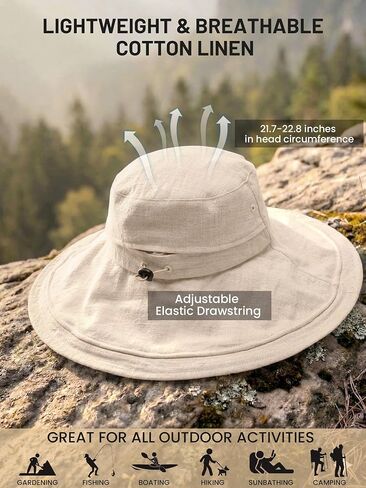 Womens Wide Brim Sun Hat Cotton Linen UPF 50+ Outdoor Travel Beach Hats Ponytail Packable Adjustable Bucket Hat in Saudi Arabia