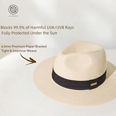 Packable Panama Hat for Men & Women - Breathable Unisex Fedora Style Sun Hat in 3 Size for Beach, Travel and Everyday in Kuwait