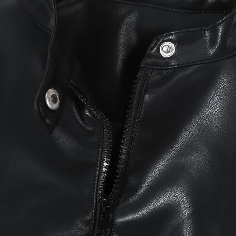 Boys Girls Leather Jacket Children's Collar Motorcycle PU Leather Coat Stylish Drop Shoulder Zip Up Black in Saudi Arabia