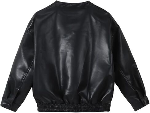Boys Girls Leather Jacket Children's Collar Motorcycle PU Leather Coat Stylish Drop Shoulder Zip Up Black in Saudi Arabia