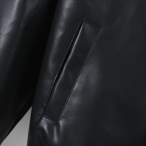 Boys Girls Leather Jacket Children's Collar Motorcycle PU Leather Coat Stylish Drop Shoulder Zip Up Black in Saudi Arabia