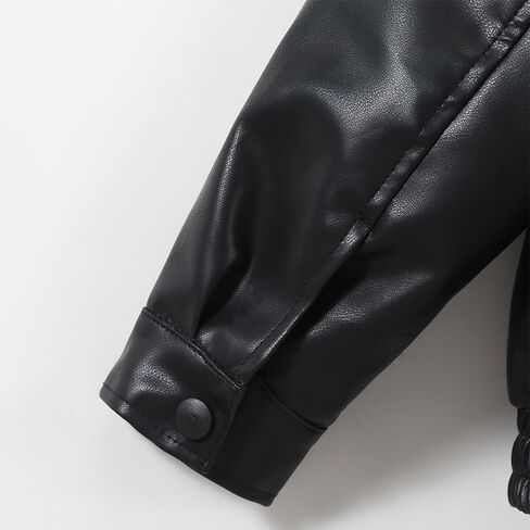 Boys Girls Leather Jacket Children's Collar Motorcycle PU Leather Coat Stylish Drop Shoulder Zip Up Black in Saudi Arabia