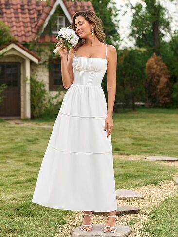 EYNMIN Floral Maxi Corset Dress Spaghetti Strap Flowy A Line Smocked Summer Wedding Guest Dresses for Women Long Sundress in Kuwait