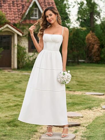 EYNMIN Floral Maxi Corset Dress Spaghetti Strap Flowy A Line Smocked Summer Wedding Guest Dresses for Women Long Sundress in Kuwait