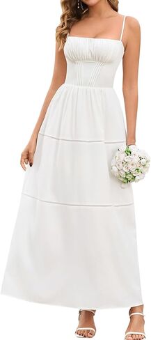 EYNMIN Floral Maxi Corset Dress Spaghetti Strap Flowy A Line Smocked Summer Wedding Guest Dresses for Women Long Sundress in Kuwait