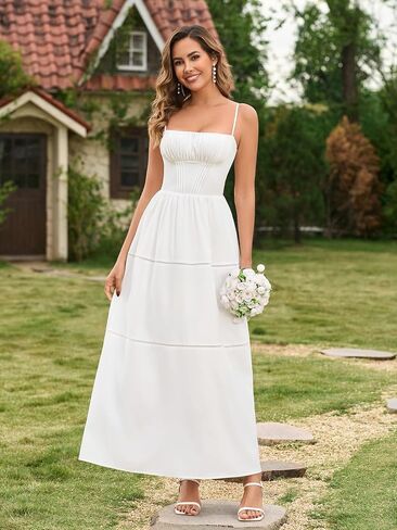 EYNMIN Floral Maxi Corset Dress Spaghetti Strap Flowy A Line Smocked Summer Wedding Guest Dresses for Women Long Sundress in Kuwait