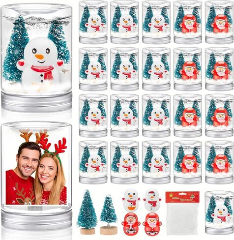 48 Sets Christmas Plastic Snow Globes Kit Includes 48 Clear Snow Globe, 96 Mini Xmas Trees, 48 Miniature Snowman and Santa Claus with Artificial Snow for DIY Crafts Home Winter Decor (Ball) in Kuwait