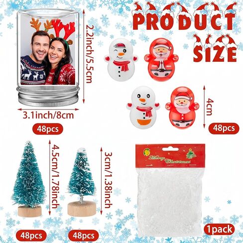 48 Sets Christmas Plastic Snow Globes Kit Includes 48 Clear Snow Globe, 96 Mini Xmas Trees, 48 Miniature Snowman and Santa Claus with Artificial Snow for DIY Crafts Home Winter Decor (Ball) in Kuwait