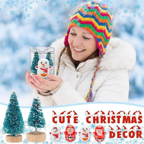 48 Sets Christmas Plastic Snow Globes Kit Includes 48 Clear Snow Globe, 96 Mini Xmas Trees, 48 Miniature Snowman and Santa Claus with Artificial Snow for DIY Crafts Home Winter Decor (Ball) in Kuwait