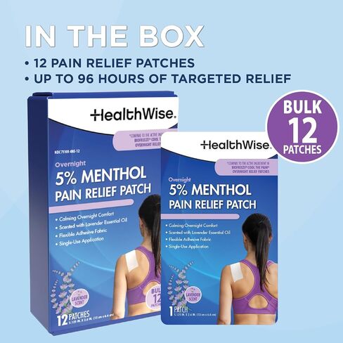 HealthWise Overnight 5% Menthol + Lavender | Pain Relief Patch 12-Count | Paraben-Free | Soothes Minor Aches & Pains | 5.125" x 2.6" Size to Apply Where Needed in Saudi Arabia