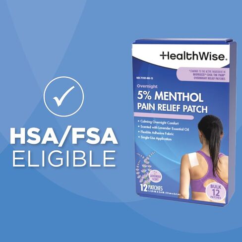 HealthWise Overnight 5% Menthol + Lavender | Pain Relief Patch 12-Count | Paraben-Free | Soothes Minor Aches & Pains | 5.125" x 2.6" Size to Apply Where Needed in Saudi Arabia