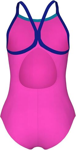 ARENA Feel Girls' Junior Solid Light Drop Back Swimsuit Thin Straps Chlorine Resistant Quick Drying Comfortable One Piece Bathing Suit, Shocking Pink/Neon Blue/Eyeblush Blue, US Size 8-10 Jr/26 in Kuwait