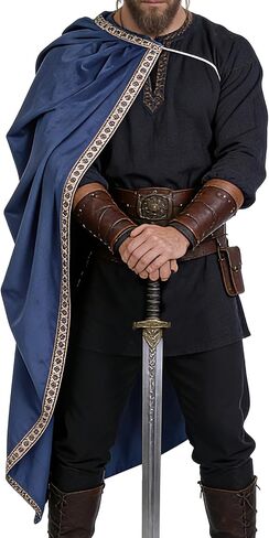 L'VOW Velvet Half Shoulder Cloak - Men's Medieval Knight Cape Samurai Ranger LARP Halloween Renaissance Costume in Saudi Arabia