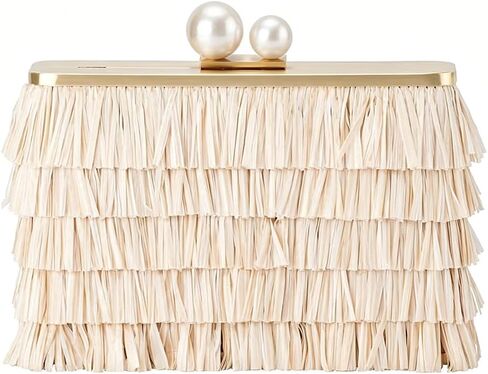 Straw Tassel Clutch Purse Vintage Straw Evening Bag Unique Boho Style Crossbody Handbag for Party Wedding Prom in Saudi Arabia