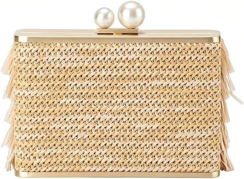 Straw Tassel Clutch Purse Vintage Straw Evening Bag Unique Boho Style Crossbody Handbag for Party Wedding Prom in Saudi Arabia