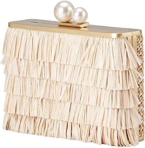 Straw Tassel Clutch Purse Vintage Straw Evening Bag Unique Boho Style Crossbody Handbag for Party Wedding Prom in Saudi Arabia