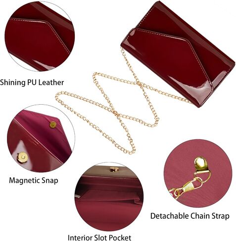 Leather Envelope Evening Bag for Women Patent PU Clutch Purse for Formal Wedding Party Cocktail Prom in Saudi Arabia