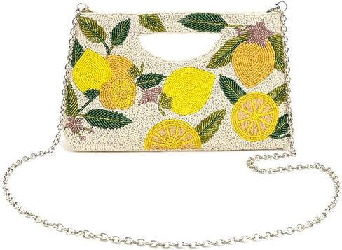 America & Beyond Make Lemonade Clutch – 11" X 6.5" X 2.5"- Lemon Yellow Hand-Beaded Evening Bag in Saudi Arabia