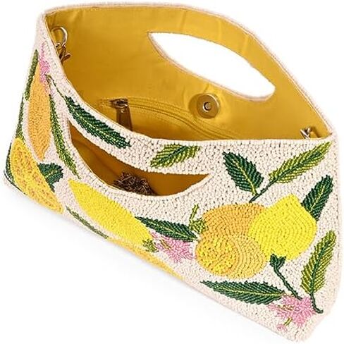 America & Beyond Make Lemonade Clutch – 11" X 6.5" X 2.5"- Lemon Yellow Hand-Beaded Evening Bag in Saudi Arabia