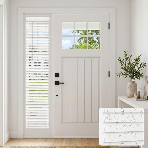 Keego Cordless 2" Faux Wood Sidelight Single Blinds for Doors, Trim at Home PVC Horizontal Window Blind, White (10" W x 72" H) in Saudi Arabia