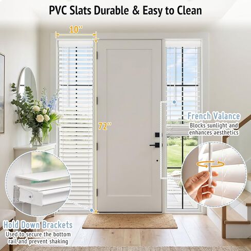 Keego Cordless 2" Faux Wood Sidelight Single Blinds for Doors, Trim at Home PVC Horizontal Window Blind, White (10" W x 72" H) in Saudi Arabia