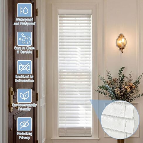 Keego Cordless 2" Faux Wood Sidelight Single Blinds for Doors, Trim at Home PVC Horizontal Window Blind, White (10" W x 72" H) in Saudi Arabia