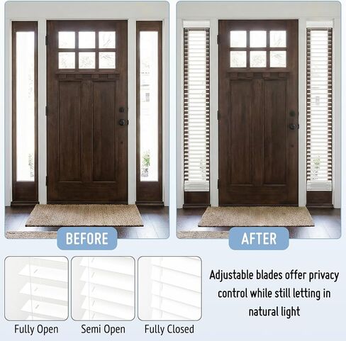 Keego Cordless 2" Faux Wood Sidelight Single Blinds for Doors, Trim at Home PVC Horizontal Window Blind, White (10" W x 72" H) in Saudi Arabia