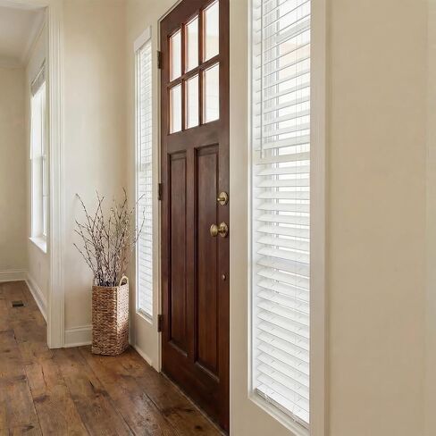 Keego Cordless 2" Faux Wood Sidelight Single Blinds for Doors, Trim at Home PVC Horizontal Window Blind, White (10" W x 72" H) in Saudi Arabia