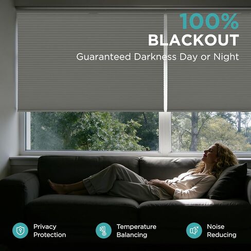 Joydeco Top Down Bottom Up Blackout Cellular Shades 2025 Version, 34 Inch Wide Dark Brown No Drill Blinds for Indoor Windows in Kuwait
