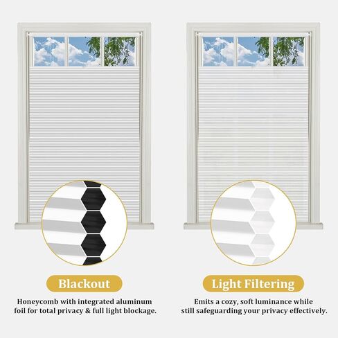 Shade&Beyond No Tools No Drill Blinds for Indoor Windows, Cordless Top Down Bottom Up Cellular Honeycomb Shade for Window, Blackout Thermal Insulation Noise Reduction, 22" W x 48" H, White in Saudi Arabia