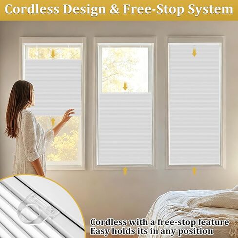 Shade&Beyond No Tools No Drill Blinds for Indoor Windows, Cordless Top Down Bottom Up Cellular Honeycomb Shade for Window, Blackout Thermal Insulation Noise Reduction, 22" W x 48" H, White in Saudi Arabia