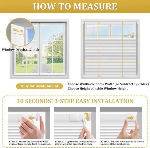 Shade&Beyond No Tools No Drill Blinds for Indoor Windows, Cordless Top Down Bottom Up Cellular Honeycomb Shade for Window, Blackout Thermal Insulation Noise Reduction, 22" W x 48" H, White in Saudi Arabia